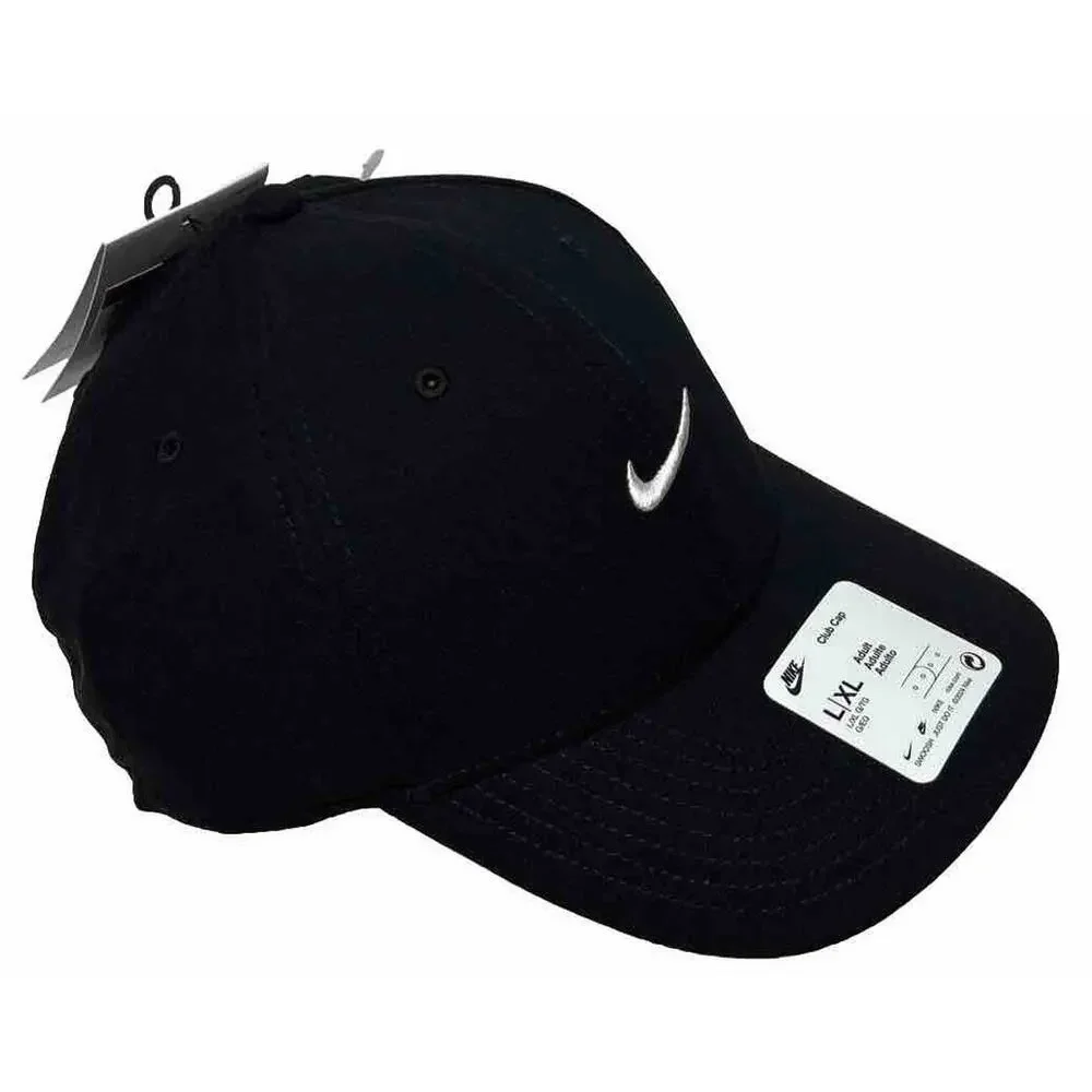 Nike Dri Fit Rise Club Black White Swoosh Cap Hat Unisex L/XL Adult FV5563 010